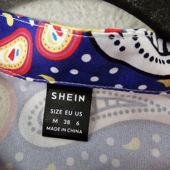 Shein Paisley Shirt Womens Sz M Mixed Print Button Up Blouse Colorful Bohomeim - Picture 7 of 13